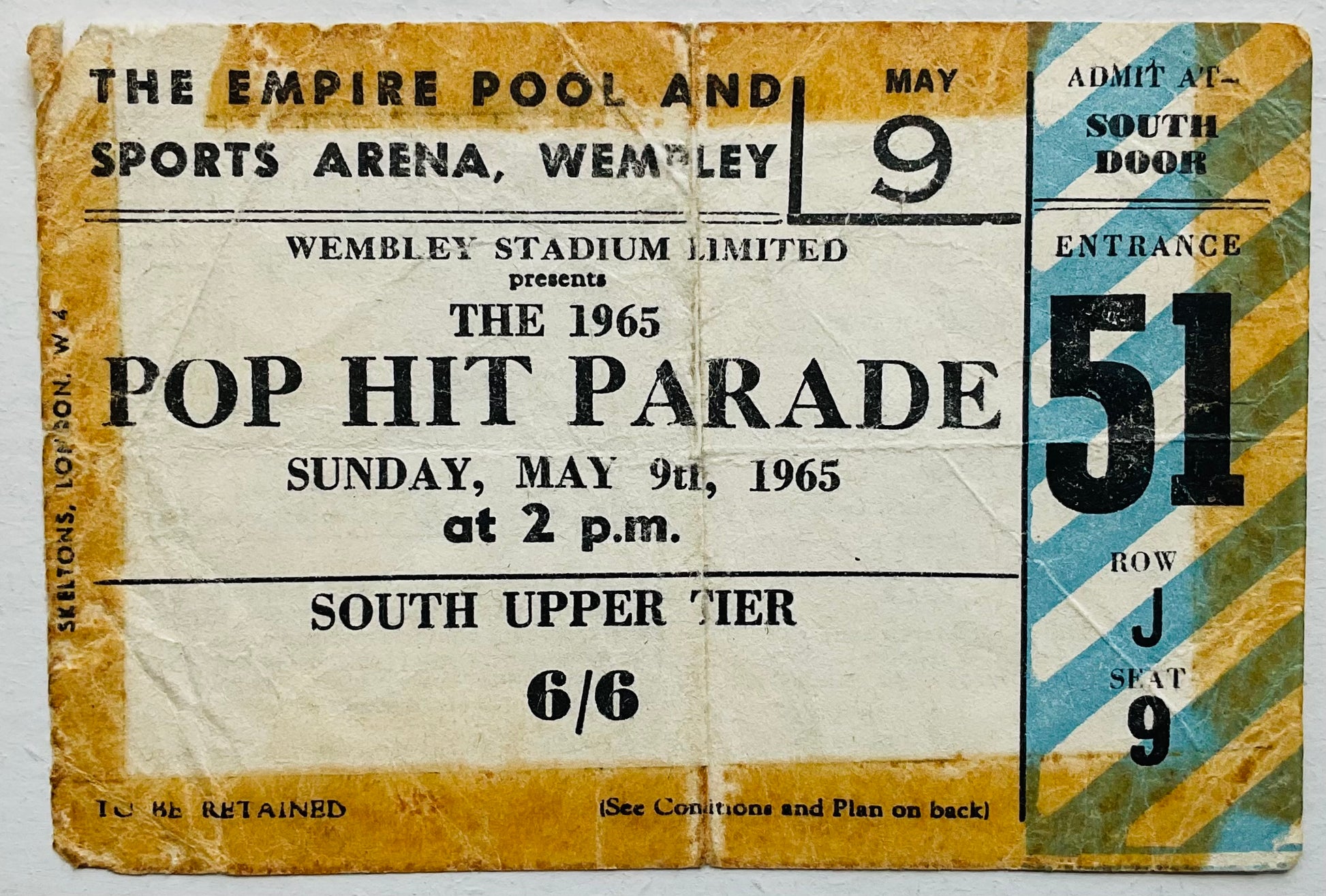 Animals Manfred Mann Original Used Concert Ticket Empire Pool Wembley 9th May 1965