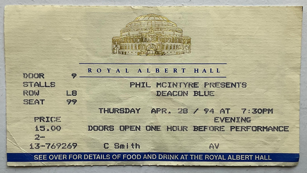 Deacon Blue Original Used Concert Ticket Royal Albert Hall London 28th Apr 1994