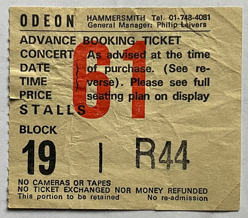 Stranglers Original Used Concert Ticket Hammersmith Odeon London 30th March 1987