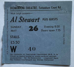 Al Stewart Original Used Concert Ticket Dominion Theatre London 26th May 1985