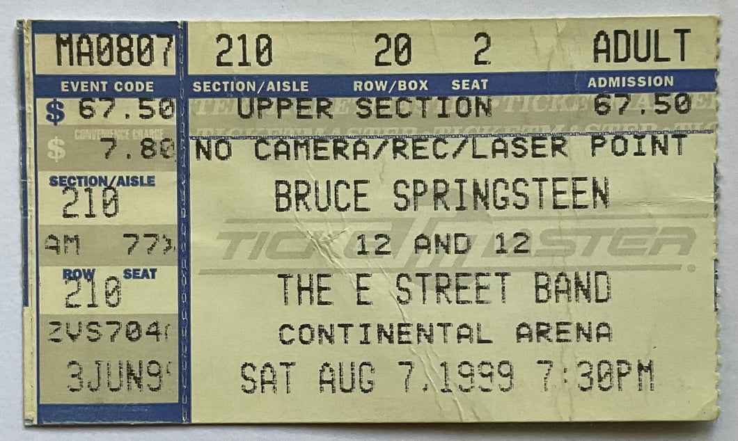 Bruce Springsteen Original Used Concert Ticket Continental Airlines Arena East Rutherford 7th Aug 1999
