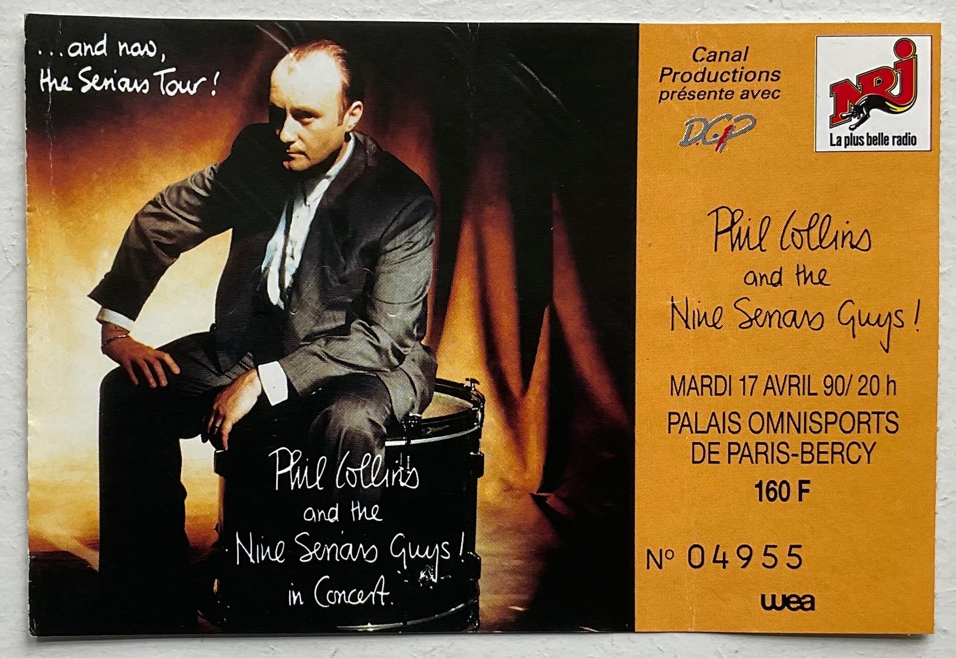 Phil Collins Original Used Concert Ticket Palais Omnisports Paris 17th Apr 1990