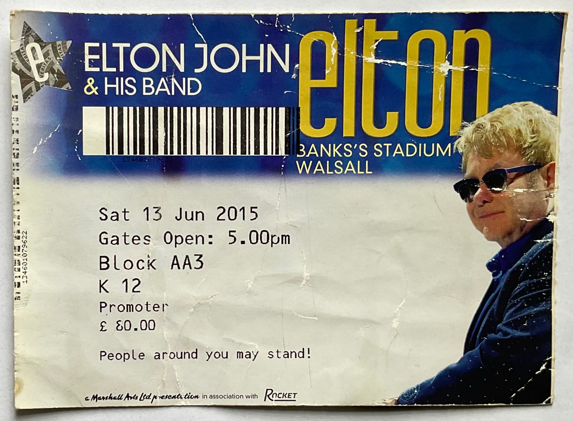 Elton John Original Used Concert Ticket Banks Stadium Walsall 13th Jun 2015
