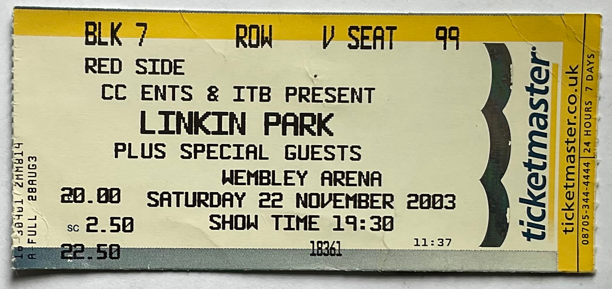 Linkin Park Original Used Concert Ticket Wembley Arena London 22nd Nov 2003