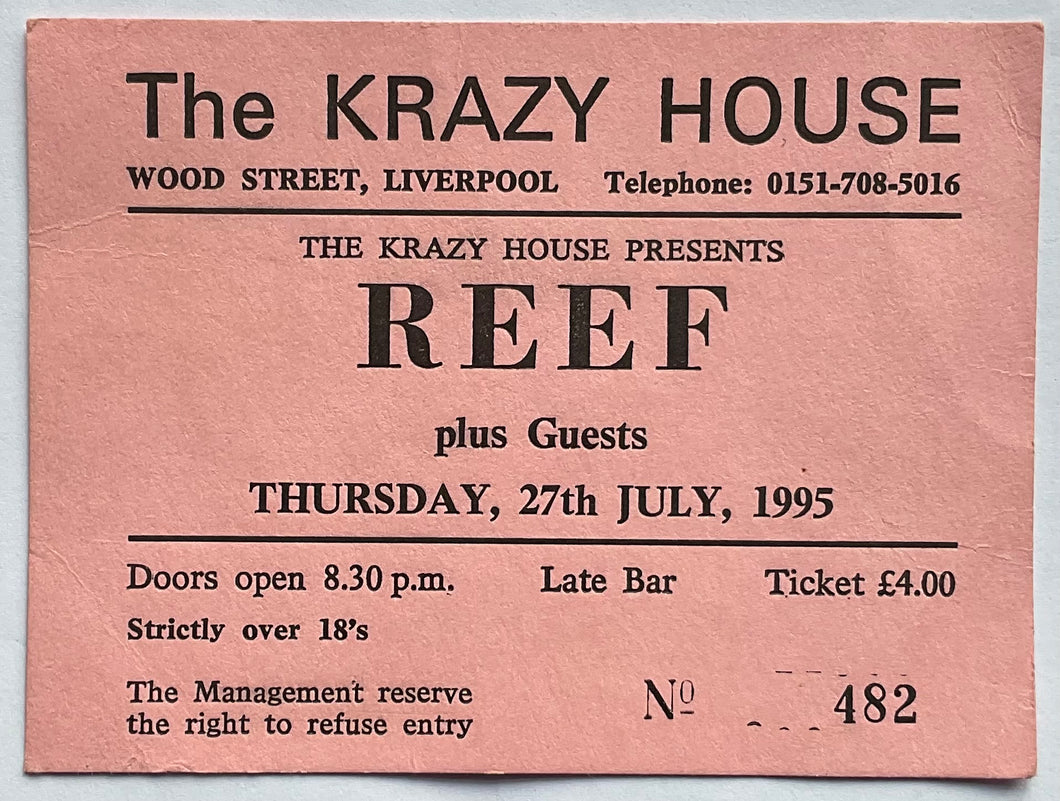 Reef Original Used Concert Ticket Krazy House Liverpool 27th Jul 1995
