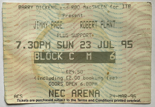 Led Zeppelin Robert Plant Jimmy Page Original Used Concert Ticket NEC Arena Birmingham 23rd Jul