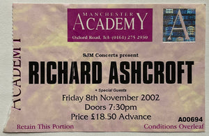 Richard Ashcroft Original Used Concert Ticket Manchester Academy 8th Nov 2002