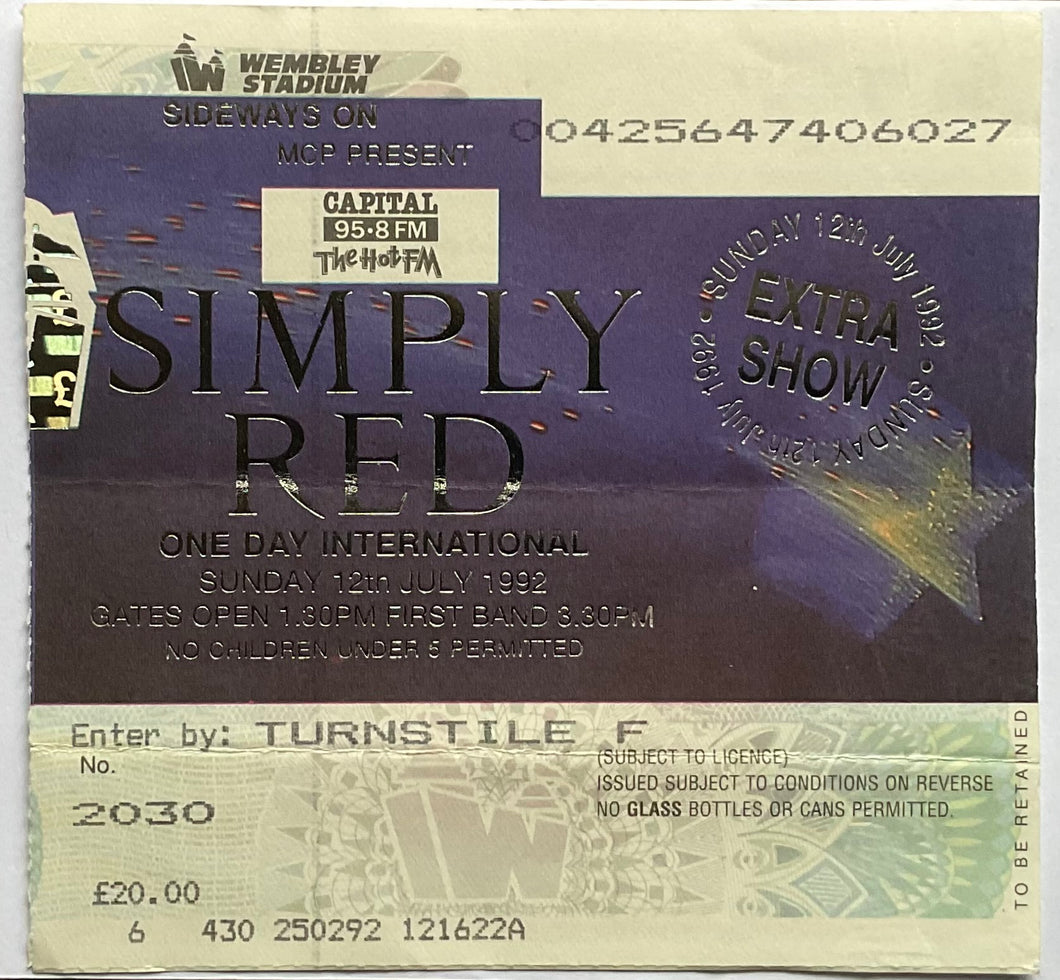 Simply Red Original Used Concert Ticket Wembley Stadium London 12th Jul 1992