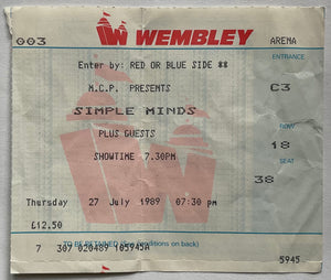 Simple Minds Original Used Concert Ticket Wembley Arena London 27th Aug 1989