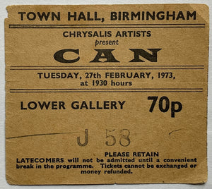 Can Original Used Concert Ticket Town Hall Birmingham 27th Feb 1973