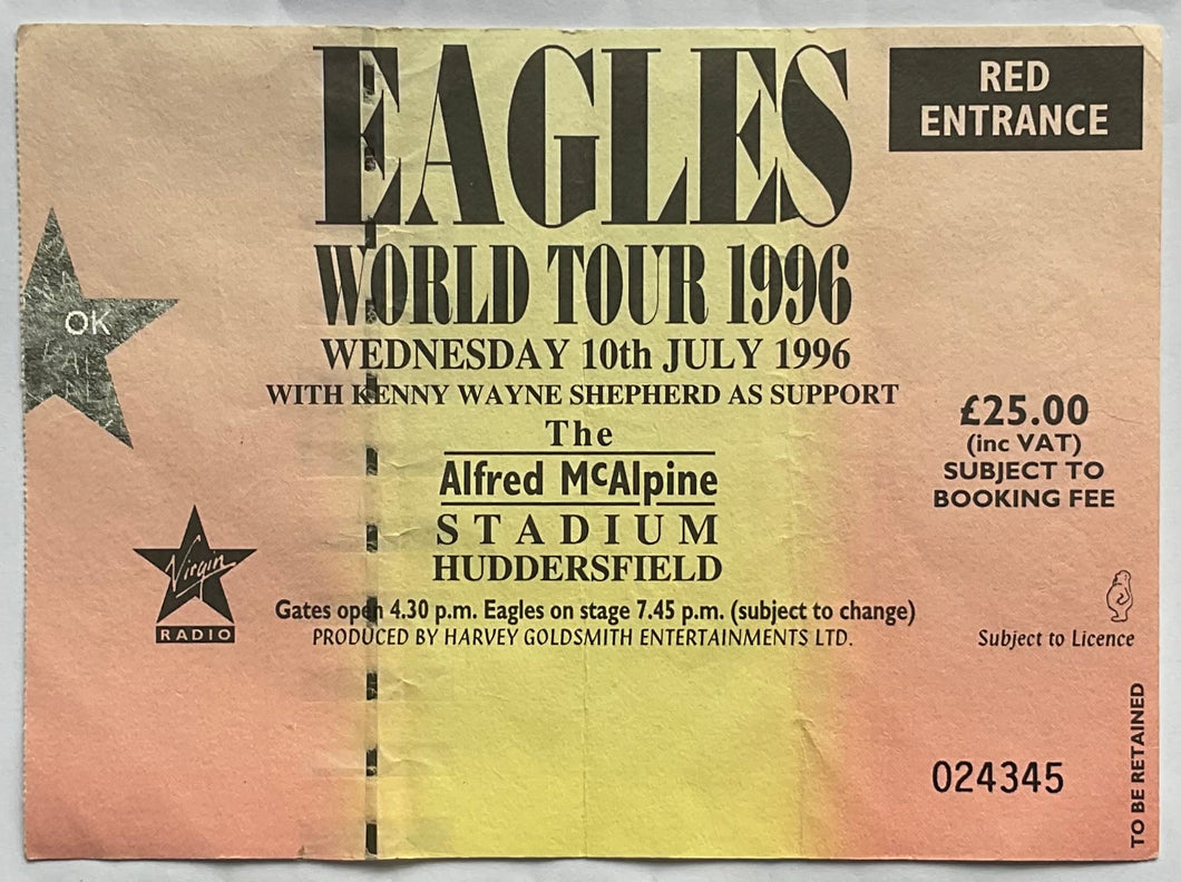 Eagles Original Unused Concert Ticket Alfred McAlpine Stadium Huddersfield 10th Jul 1996
