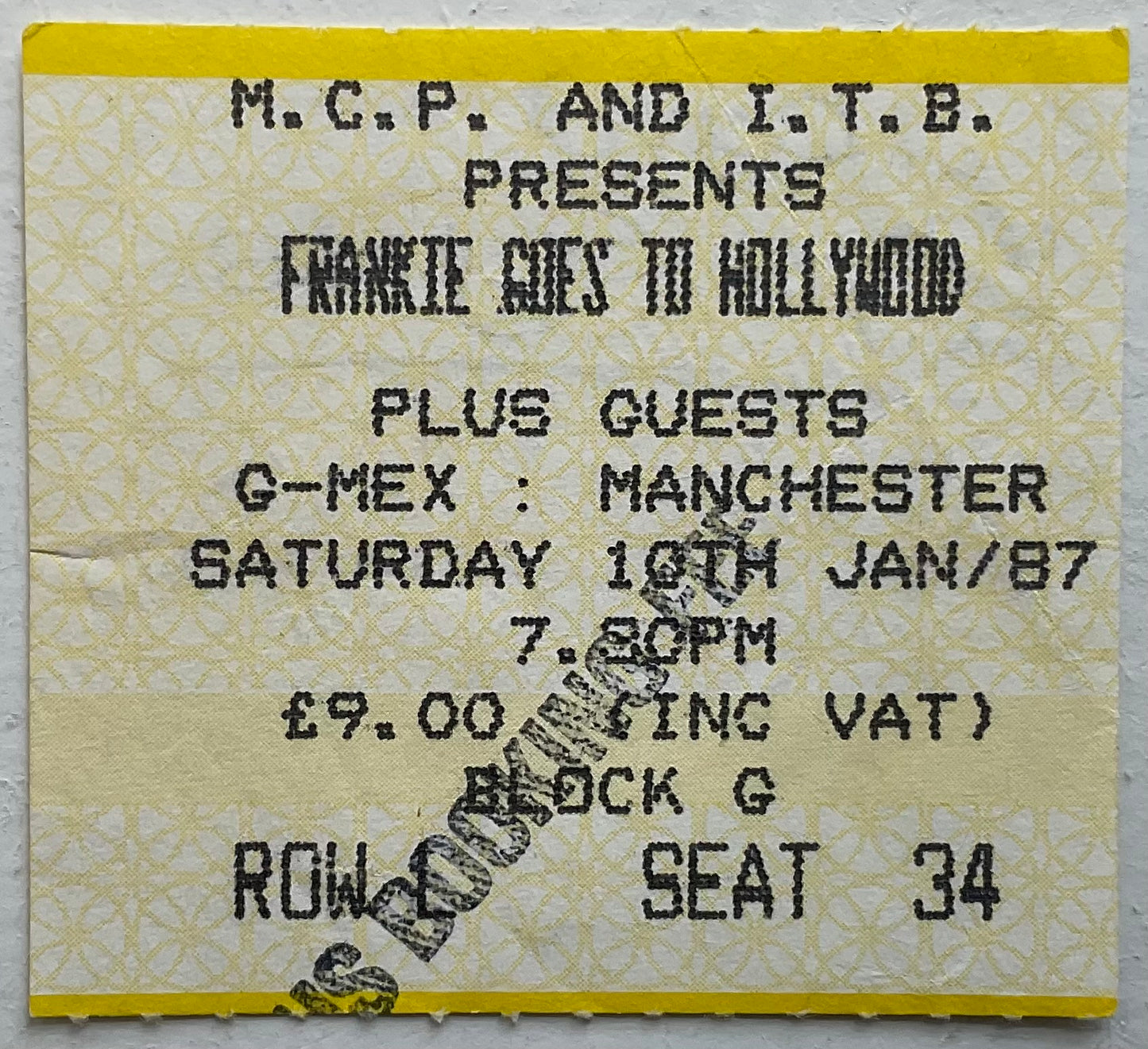 Frankie Goes To Hollywood Original Used Concert Ticket GMEX Manchester 10th Jan 1987