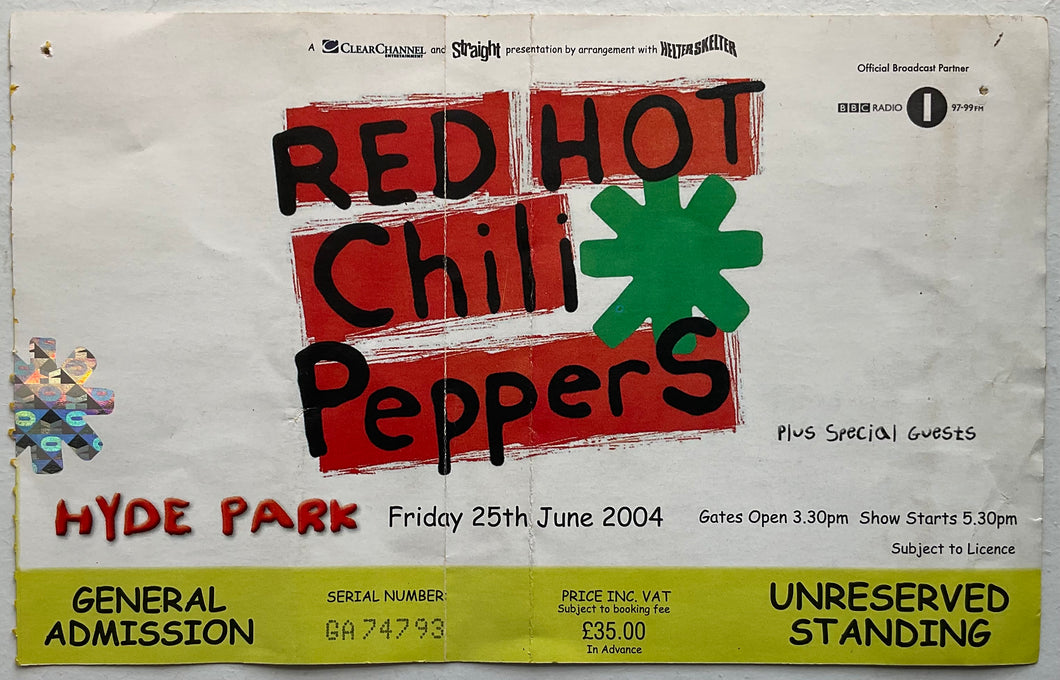 Red Hot Chili Peppers Original Used Concert Ticket Hyde Park London 25th Jun 2004