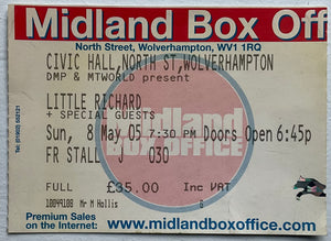 Little Richard Original Used Concert Ticket Civic Hall Wolverhampton 8th May 2005