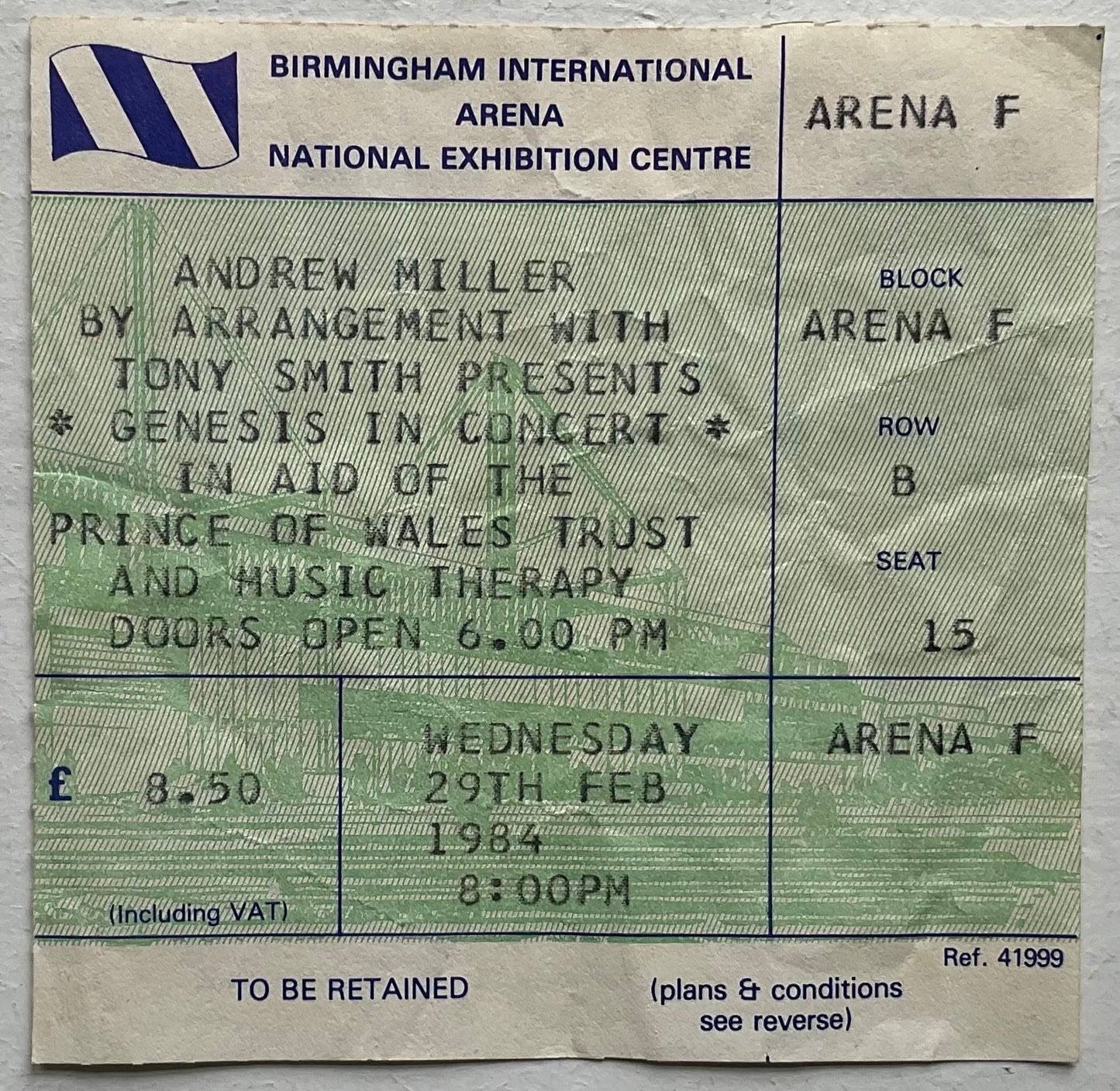 Genesis Original Used Concert Ticket NEC Birmingham 29th Feb 1984