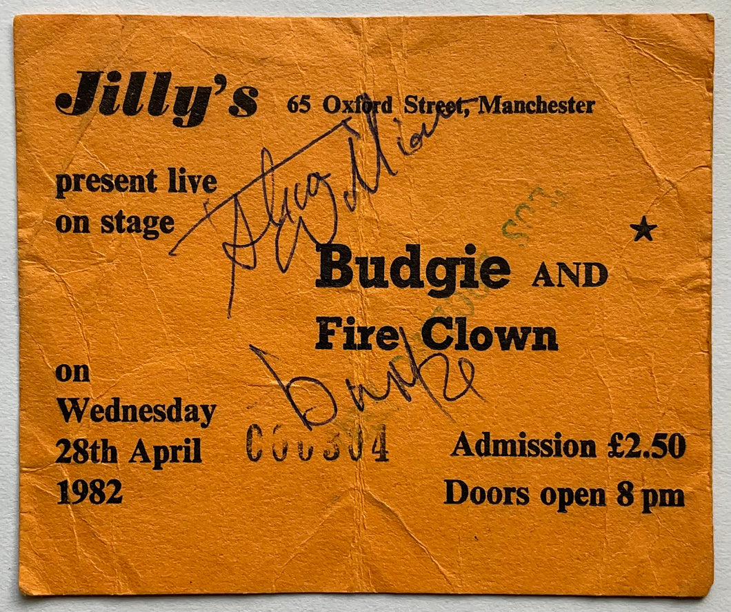 Budgie Original Signed Used Concert Ticket Jilly’s Manchester 28th Apr 1982