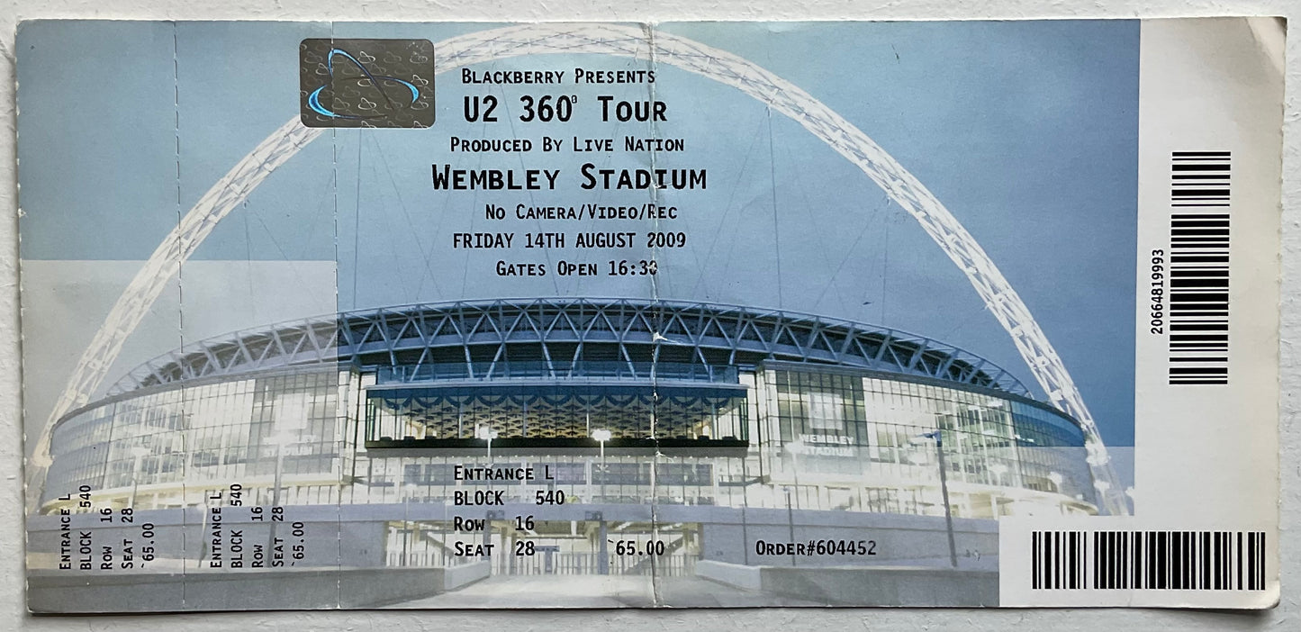 U2 Original Unused Concert Ticket Wembley Stadium London 14th Aug 2009