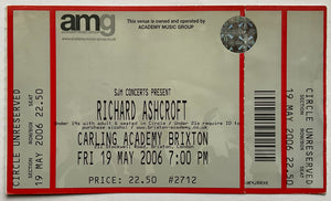 Richard Ashcroft Original Unused Concert Ticket Carling Academy Brixton 19th May 2006