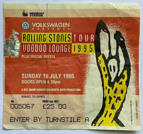 Rolling Stones Original Used Concert Ticket Wembley Stadium London 16th Jul 1995