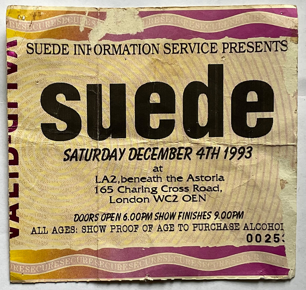 Suede Original Used Concert Ticket LA2 Astoria London 4th Dec 1993