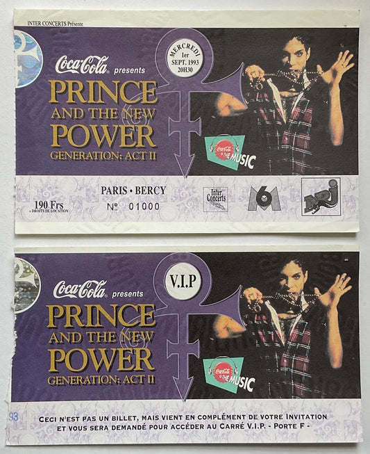 Prince Original Used Concert Ticket & VIP Pass Palais Omnisports de Paris Bercy 1st Sep 1993
