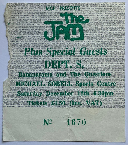 Jam Original Used Concert Ticket Michael Sobell Sports Centre London 12th Dec 1981