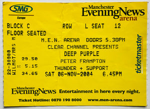 Deep Purple Peter Frampton Original Used Concert Ticket MEN Arena Manchester 6th Nov 2004