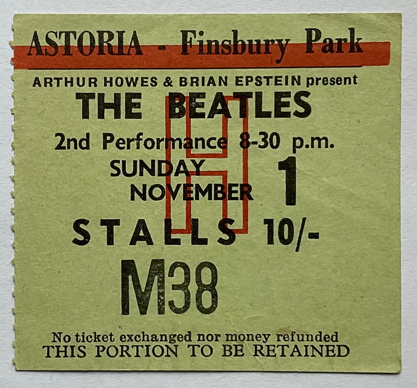 Beatles Original Concert Ticket Astoria London 1st Nov 1964