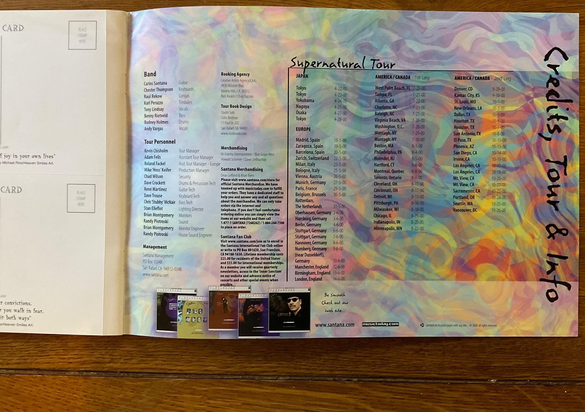 Santana Original Concert Programme Supernatural World Tour 2000