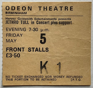 Jethro Tull Original Used Concert Ticket Odeon Theatre Birmingham 5th May 1978