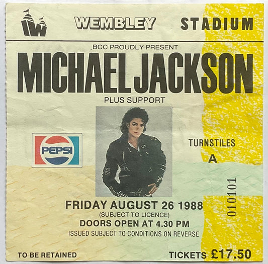 Michael Jackson Original Used Concert Ticket Wembley Stadium London 26th Aug 1988