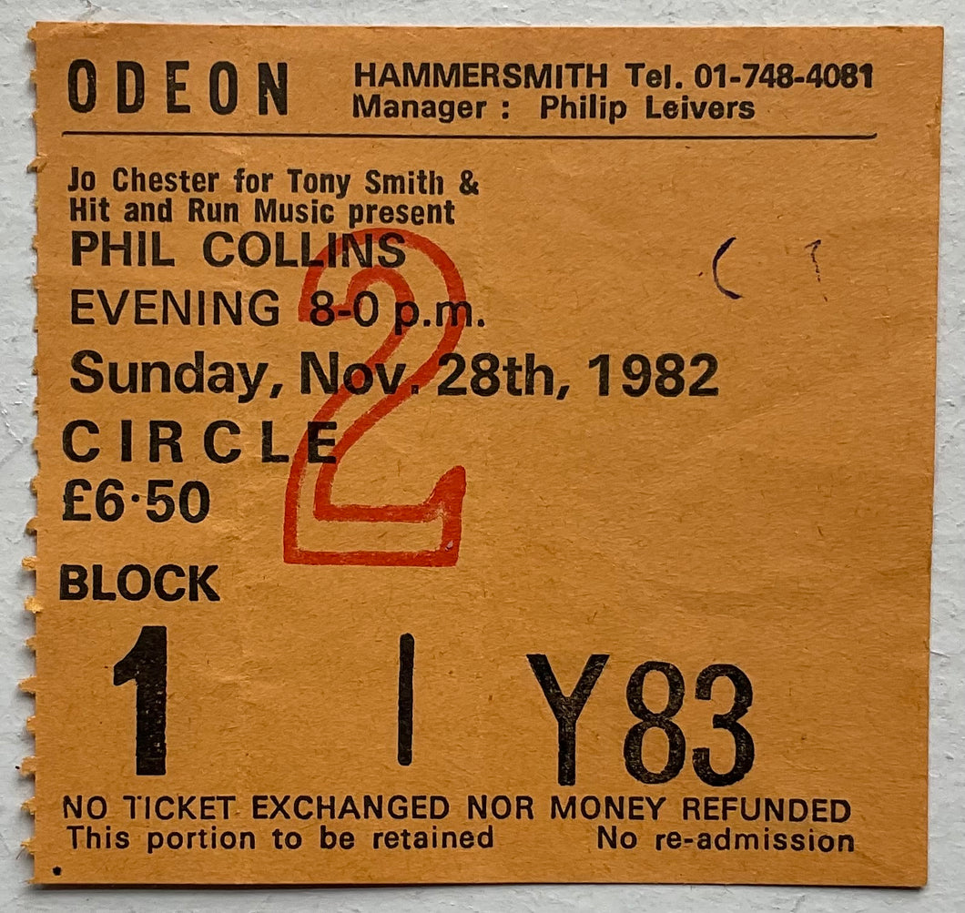 Phil Collins Original Used Concert Ticket Hammersmith Odeon London 28th Nov 1982