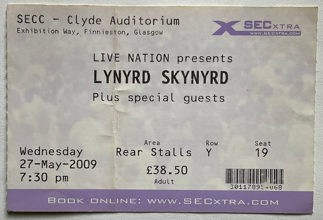 Lynyrd Skynyrd Original Used Concert Ticket SECC Glasgow 27th May 2009