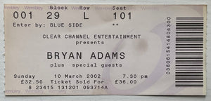 Bryan Adams Original Used Concert Ticket Wembley Arena London 10th Mar 2002