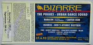 Blur Pogues Carter USM Original Used Concert Ticket Bizarre Festival Alsdorf 27th Jun 1992
