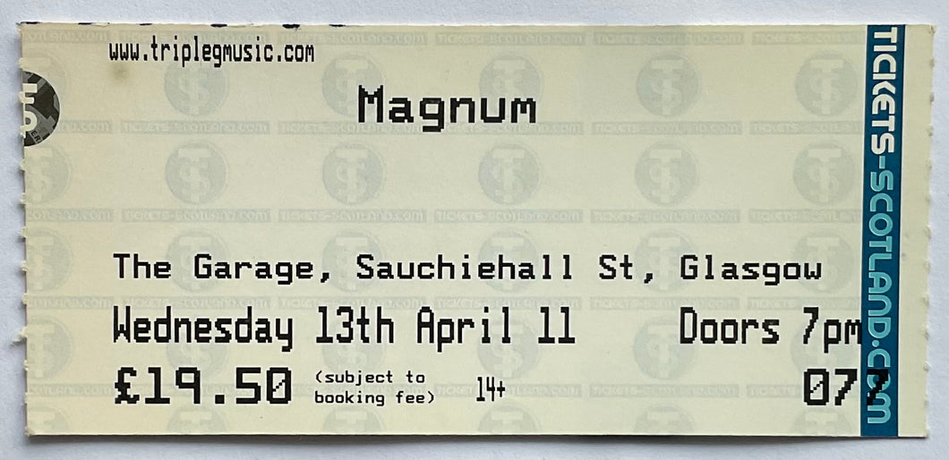 Magnum Original Used Concert Ticket The Garage Glasgow 13th Apr 2011