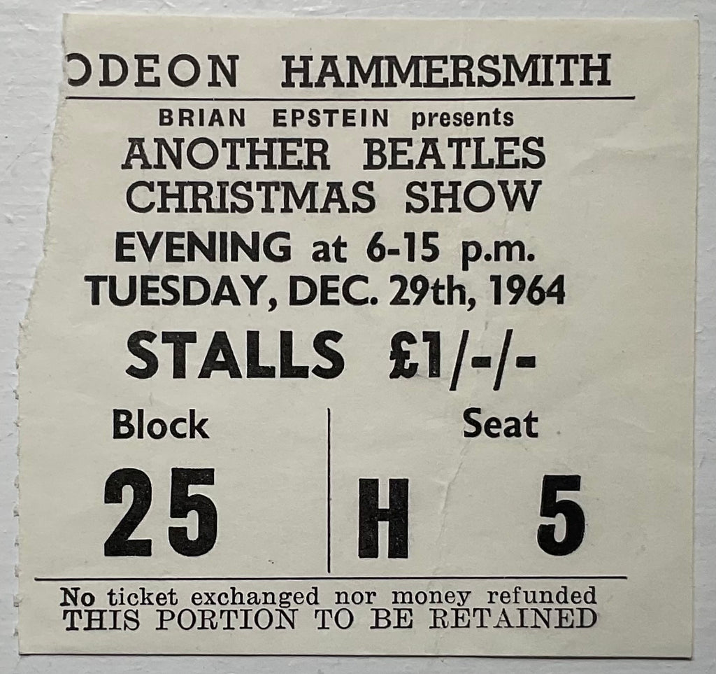 Beatles Original Used Concert Ticket Hammersmith Odeon London 29 Dec 1964