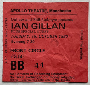 Ian Gillan Original Used Ticket Apollo Theatre Manchester 7th Oct 1980
