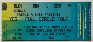 Yes Original Used Concert Ticket Hammersmith Apollo London 1st Jul 2003