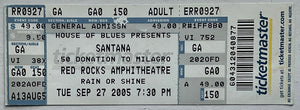 Santana Original Unused Concert Ticket Red Rocks Amphitheatre Morrison 27th Sep 2005