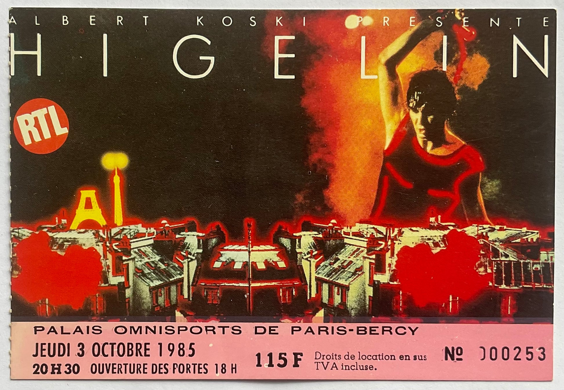 Higelin Original Used Concert Ticket Palais Omnisports De Paris Bercy 3rd Oct 1985