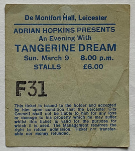 Tangerine Dream Original Used Concert Ticket De Montfort Hall Leicester 9th Mar 1986