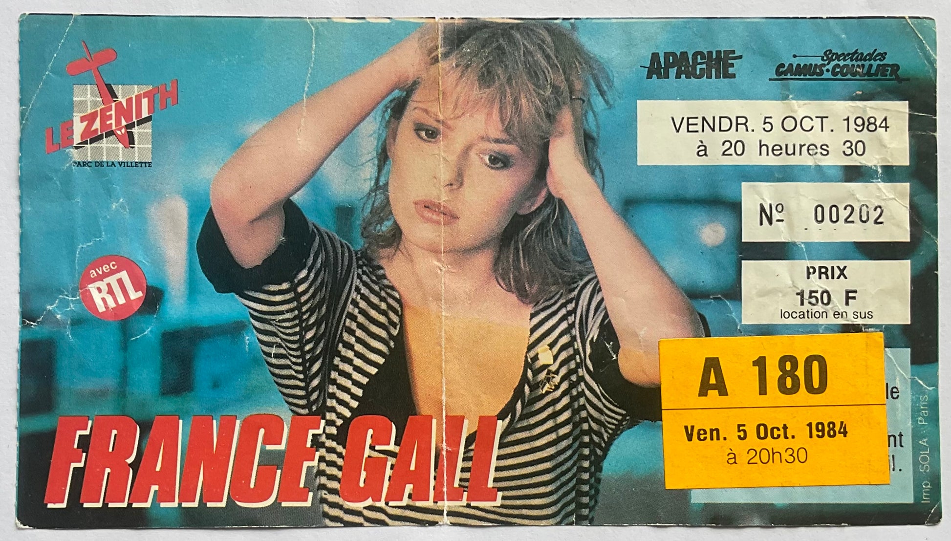 France Gall Original Used Concert Ticket Zenith Paris 5th Oct 1984