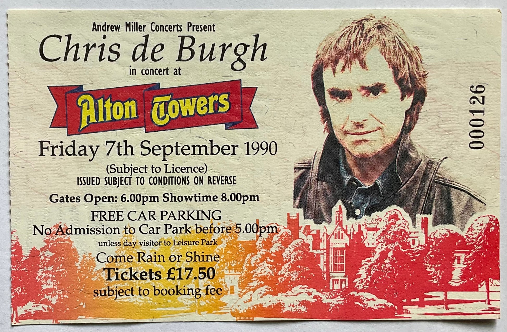Chris De Burgh Original Used Concert Ticket Alton Towers 7th Sep 1990