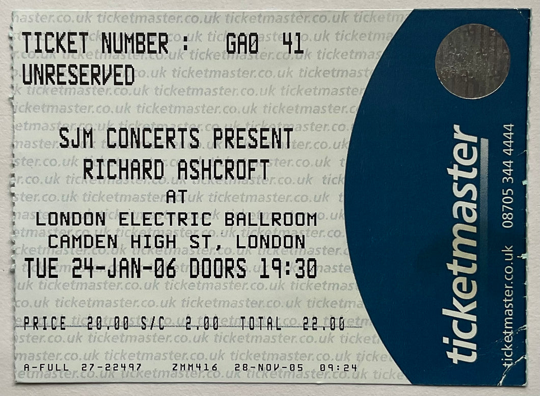 Richard Ashcroft Original Used Concert Ticket Electric Ballroom London 24th Jan 2006