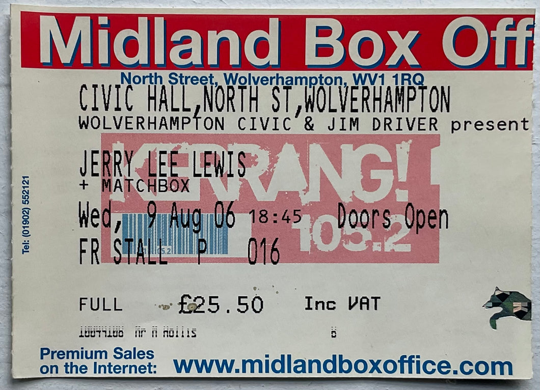 Jerry Lee Lewis Original Used Concert Ticket Civic Hall Wolverhampton 9th Aug 2006