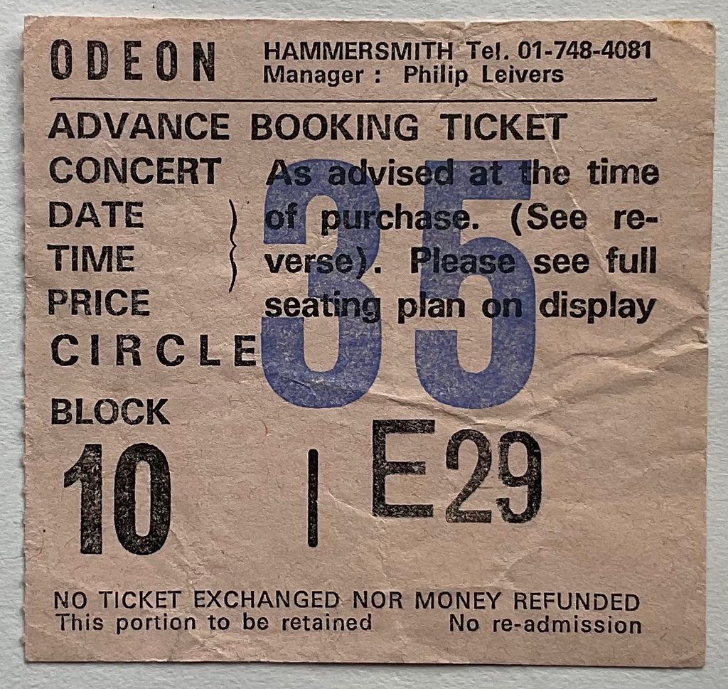 Ry Cooder Original Used Concert Ticket Hammersmith Odeon London 28th May 1982