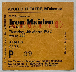 Iron Maiden Original Used Ticket Apollo Theatre Manchester 4th Mar 1982