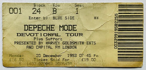 Depeche Mode Original Used Concert Ticket Wembley Arena London 20th Dec 1993