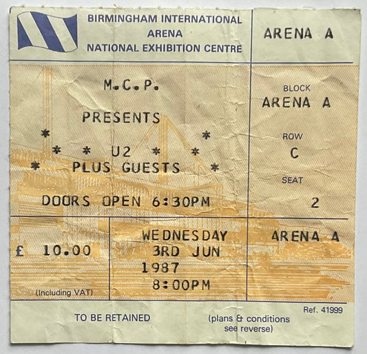 U2 Original Used Concert Ticket NEC Birmingham 3rd June 1987